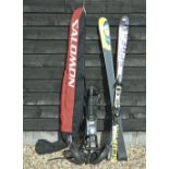 A pair of Salomon Pilot skis in travel bag to/w folding golf trolley (2)