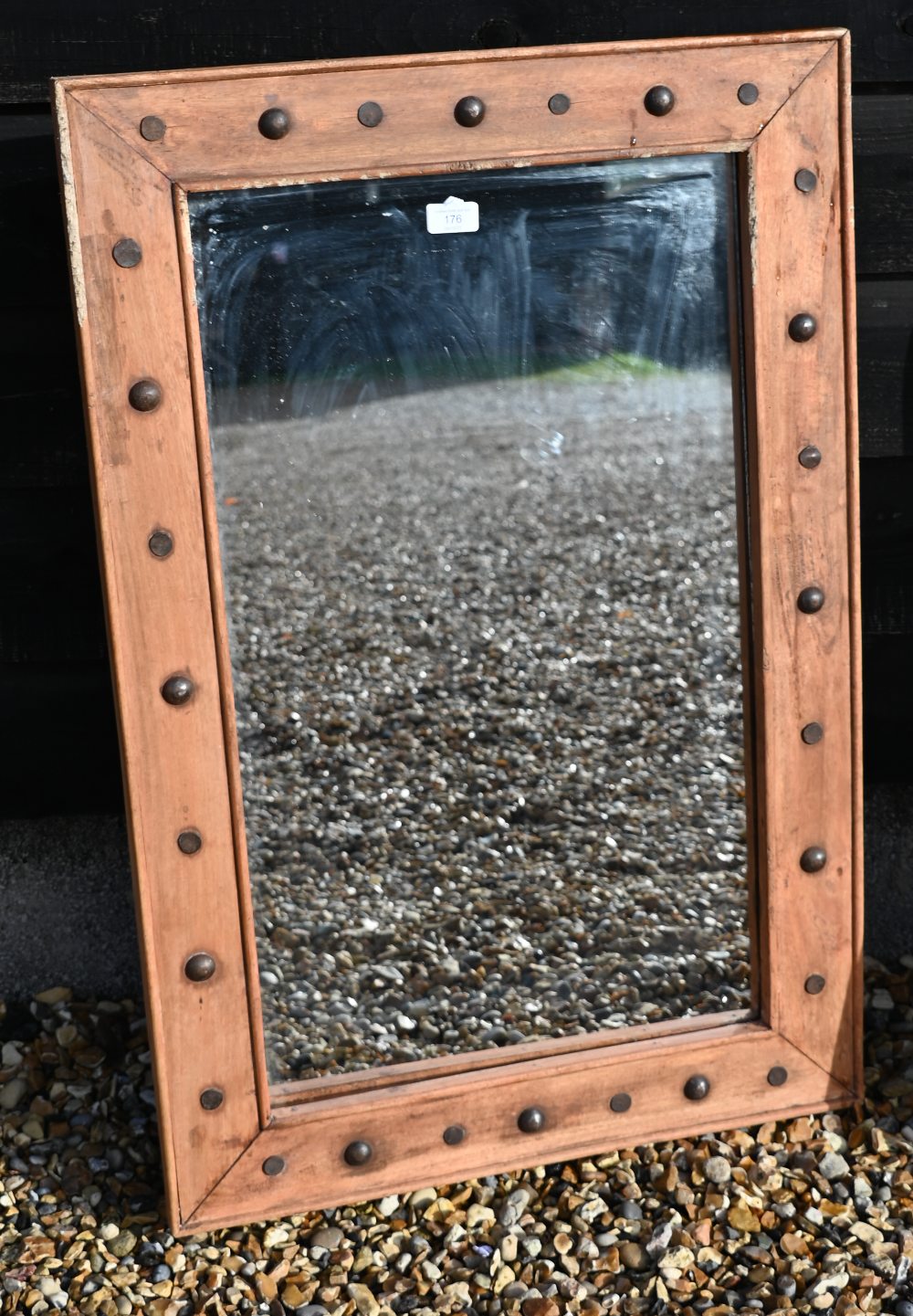 A pair of rectangular modern wall mirrors in hardwood frames with studded decoration, 91 cm x 60 - Image 3 of 3