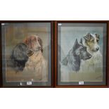 After Fannie Moody - Two lithographic prints of dogs, 43 x 33 cm (2)
