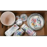 Collection of floral-painted Poole pottery, including six various vases, 23-13 cm, six wall-