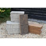 Segmented printer's block tray to/w three wicker hampers (4)