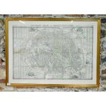 French steel map engraving 'Nouveau Plan de Paris Fortifiée' 1855, 59 x 87 cm framed and glazed