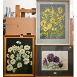 Mixed pictures to include E M Breton - Hydrangeas, watercolour, 38 x 52 cm; Sunflowers; Daisies;