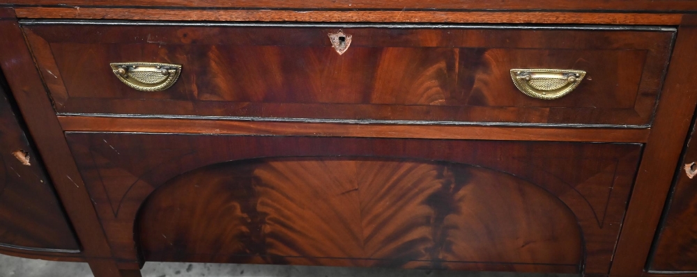 Edwardian mahogany and crossbanded bowfront large sideboard with brass gallery back above two - Image 3 of 3