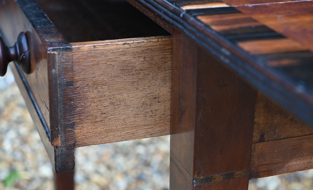 A 19th century two-drawer mahogany Pembroke table with coromandel cross-banding, drop leaf top - Image 3 of 9