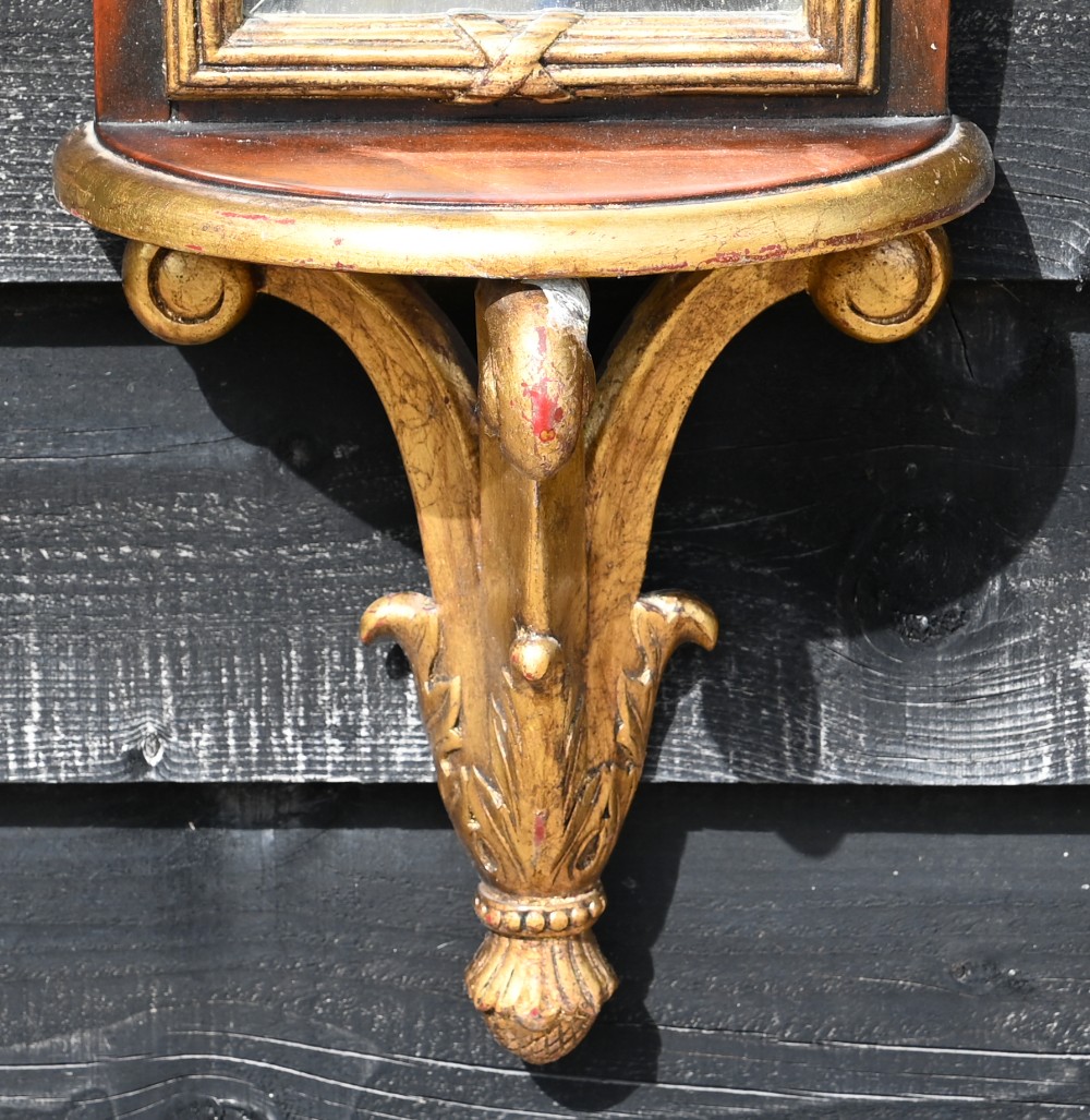 A narrow gilt and walnut framed mirror with three bevelled plates and three demi-lune bracket - Image 4 of 4