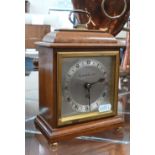 Mappin & Webb (retailer) mahogany mantel clock with square silvered dial, by Elliott of London, 19