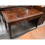 Victorian walnut writing table with two frieze drawers on turned legs, 120 cm wide x 63 cm deep x 76