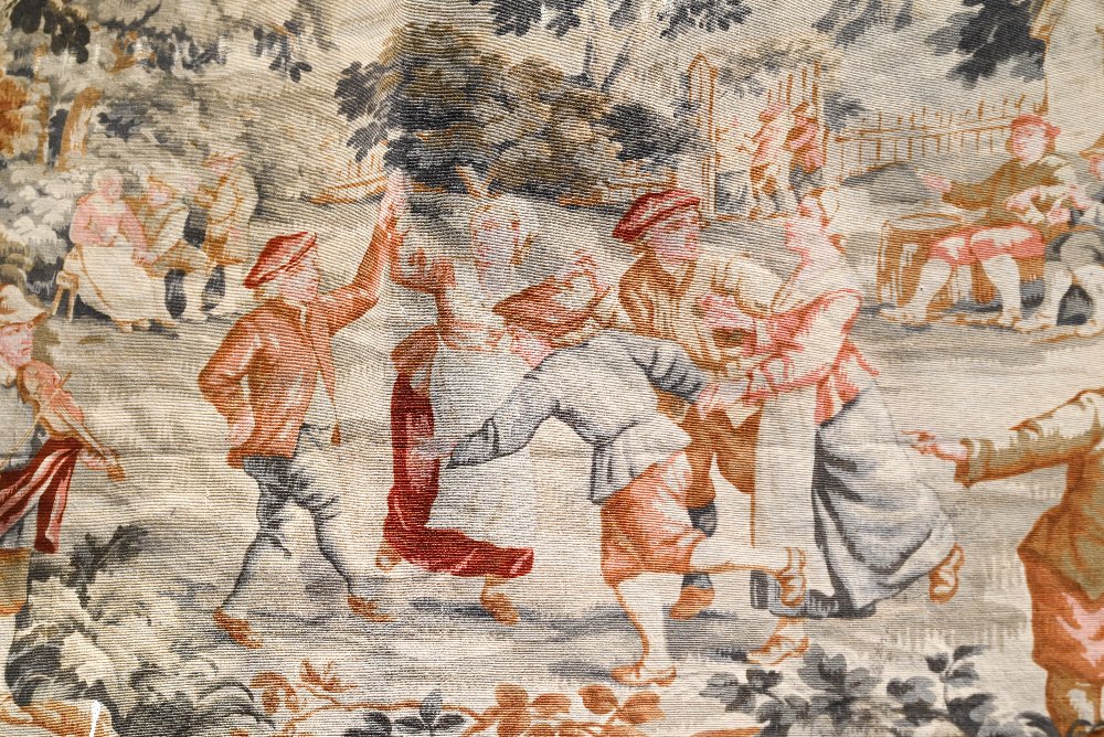 An antique Belgian tapestry frolicking pastoral scene - Image 2 of 3