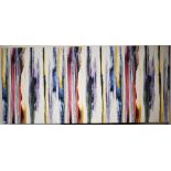 A large printed fabric abstract panel, 124 x 270 cm