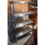 A stainless steel four-tier catering rack, 90 x 40 x 151 cm h