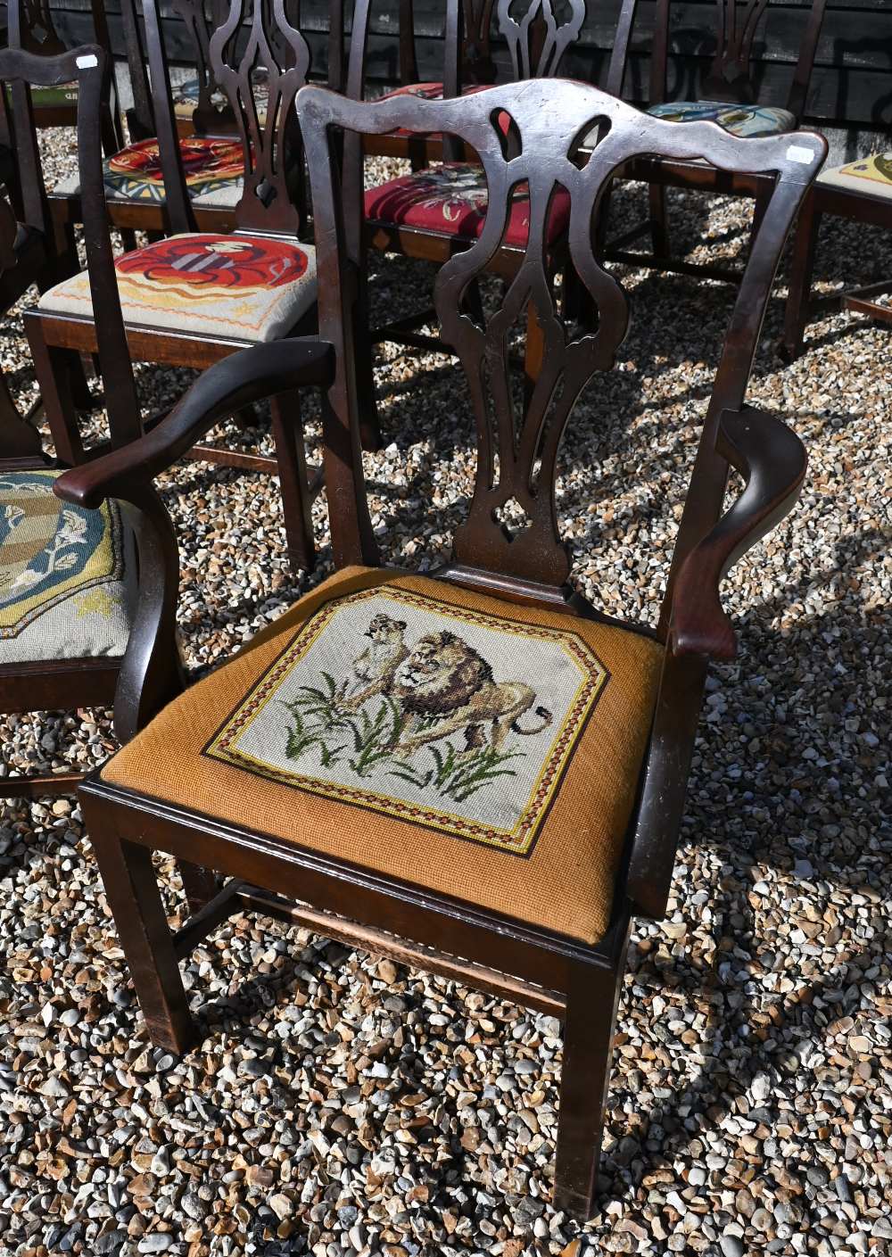 WITHDRAWN Twelve 19th century mahogany Chippendale style dining chairs with pierced vertical splats - Image 8 of 8