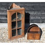 An antique provincial oak corner cupboard with glazed door, 102 cm high (a/f) to/w a small oak