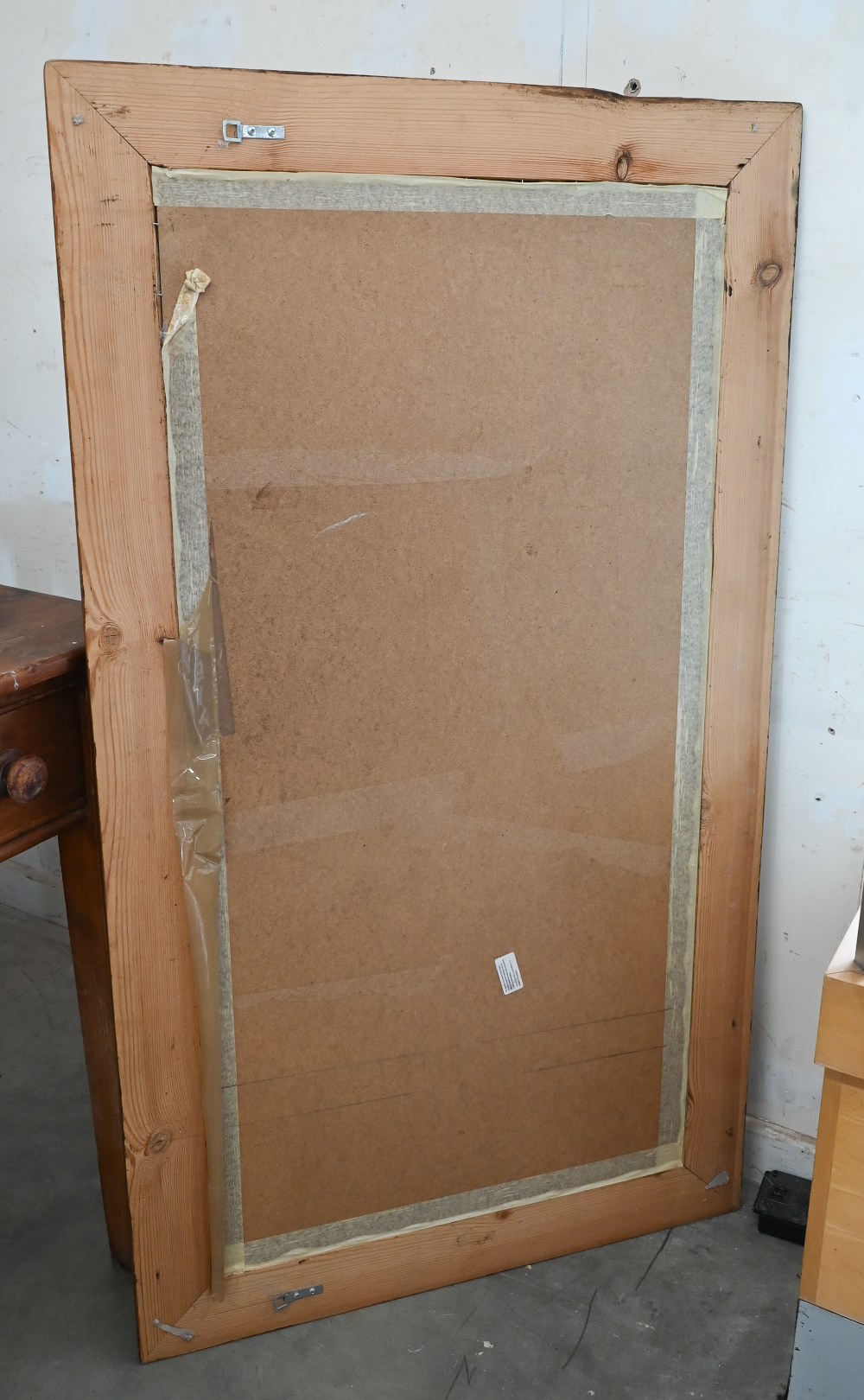 A large rectangular wall mirror in stained pine frame, 140 cm x 80 cm - Image 3 of 3