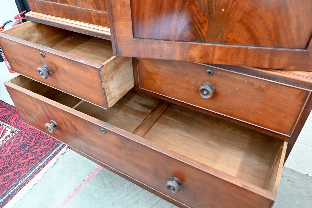 A 19th century mahogany wardrobe (converted from a linen press) with panelled doors enclosing - Image 4 of 4