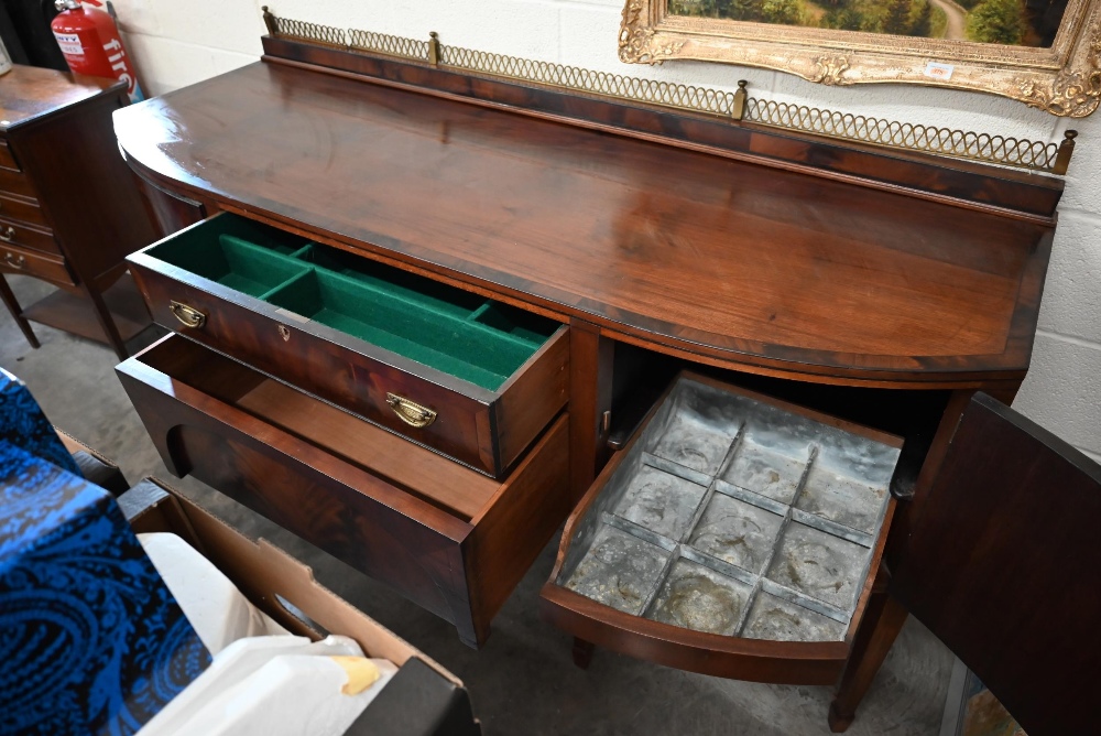 Edwardian mahogany and crossbanded bowfront large sideboard with brass gallery back above two - Image 2 of 3