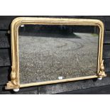 An antique over mantel mirror in moulded gilt wood frame, 104 cm w x 63 cm h