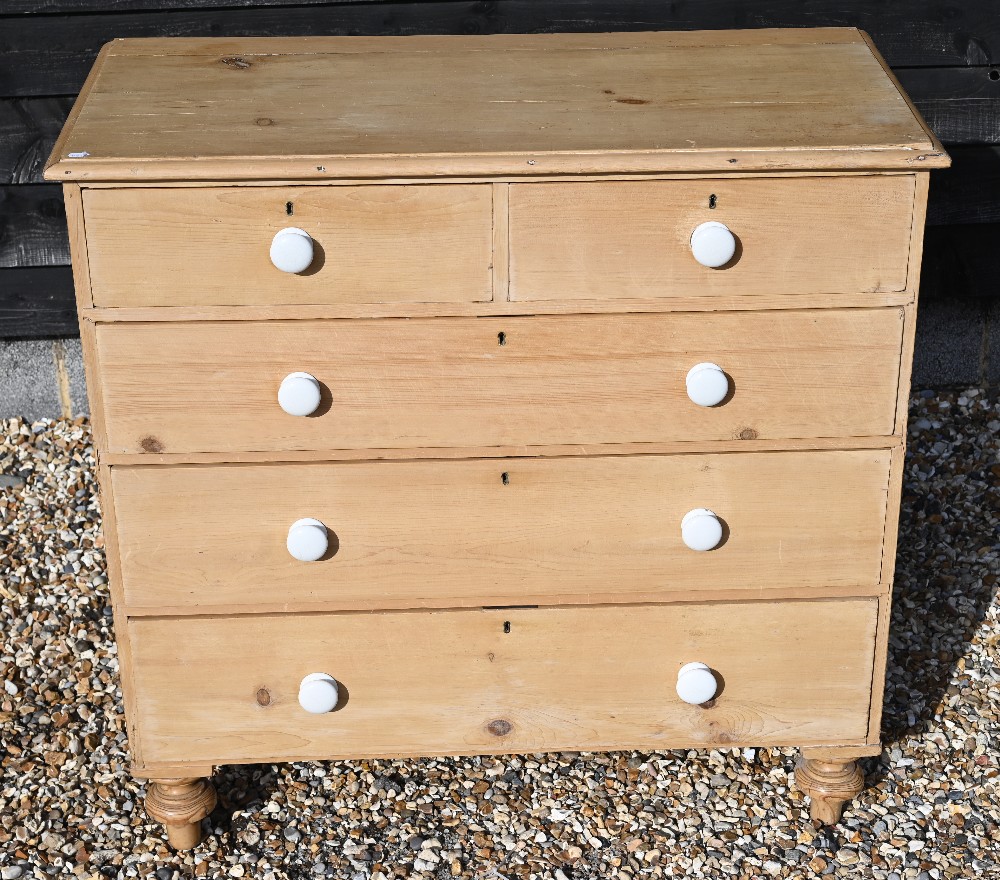 A waxed pine chest of two short over three long drawers with white crackle-glazed ceramic handles - Image 2 of 4