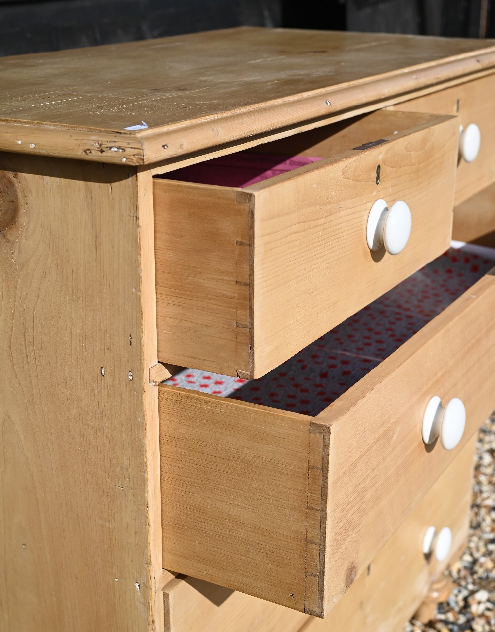 A waxed pine chest of two short over three long drawers with white crackle-glazed ceramic handles - Image 3 of 4