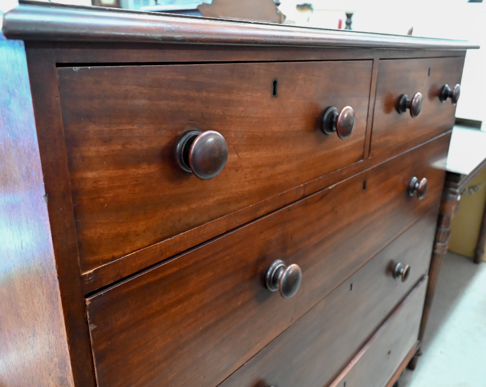 A large Victorian mahogany chest of two short over three long drawers with turned handles (one - Image 2 of 3