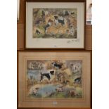 Gillian Harris - watercolour study depicting vignettes of terriers and other dogs, signed, 37 x 54