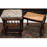 A mahogany cane seated stool to/w oak framed stool (2)