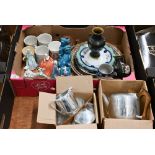 Piquot ware aluminium three piece tea service (boxed) to/w pair of Chinese cloisonne vases,