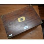 A mahogany brass bound writing slope with fitted interior, 24 x 35 x 17 cm, for restoration