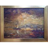 Impressionistic view of sailing boats, oil on board, signed indistinctly to lower right, 44.5 x 59