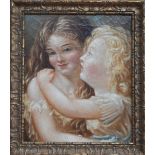 19th century Continental school - Study of two children embracing, oil on canvas, 34.5 x 29 cm