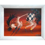 John McAtamney - 'Bucking horse', oil on canvas, signed indistinctly, 58 x 78 cm