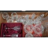 Set of six boxed Doulton International cut wine glasses, to/w other glasses, dressing table set