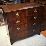 A 19th century mahogany chest of two short over three long drawers, thistle cast oval brass handles,