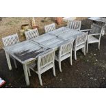 Barlow Tyrie, a good weathered teak terrace set comprising an extending dining table, eight