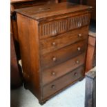 A carved oak chest of two short over four long drawers, 76 cm wide x 43 cm deep x 102 cm high