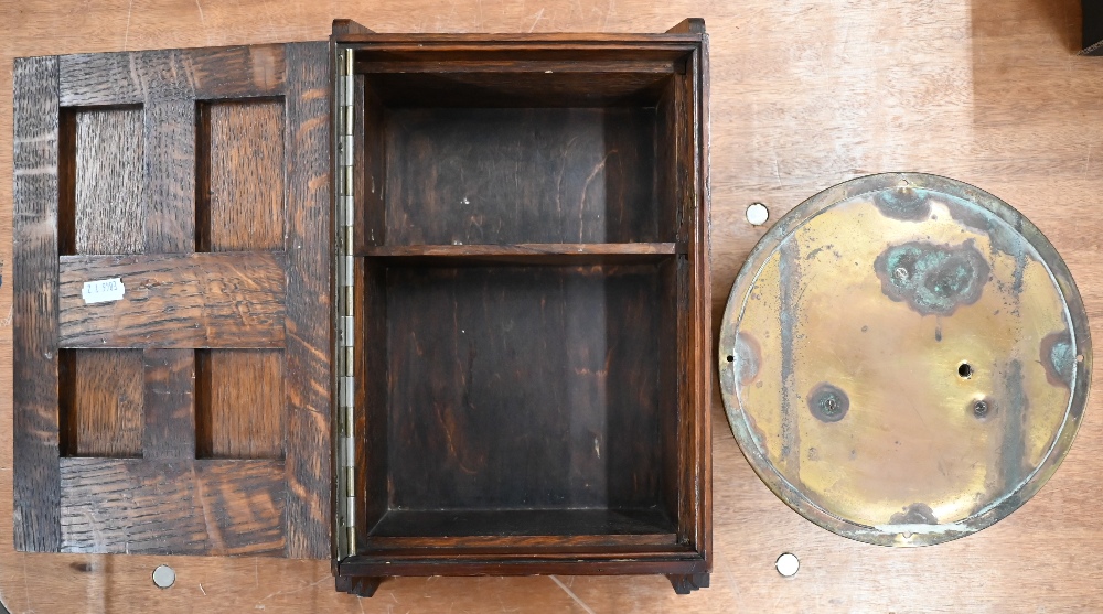 A small oak-panelled wall-mounting medicine cabinet 35 x 21 cm to/w a brass-cased ship's bulkhead - Image 3 of 3
