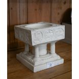 Victorian parian model of Winchester Cathedral font, 15 cm square