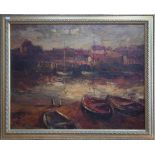 Impressionistic harbour scene, oil on canvas, indistinctly signed, 57 x 73 cm