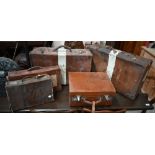 Antique leather dressing case with part set of silver fittings, Birmingham 1911 a/f (fittings in