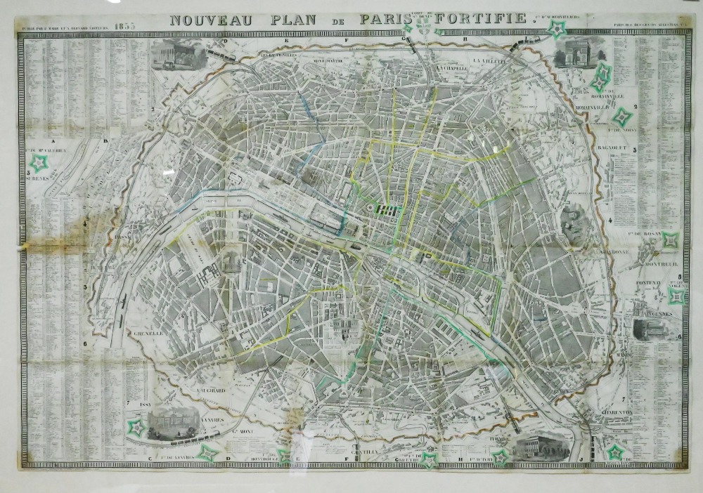 French steel map engraving 'Nouveau Plan de Paris Fortifiée' 1855, 59 x 87 cm framed and glazed - Image 2 of 5