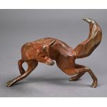 Michael Storey (b 1948) - brown-patinated bronze, 'Hunting Fox', signed, 7.5 x 10 cm