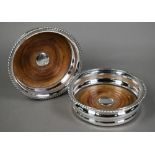 Pair of 19th century old Sheffield plate bottle coasters with gadrooned rims, the turned wood