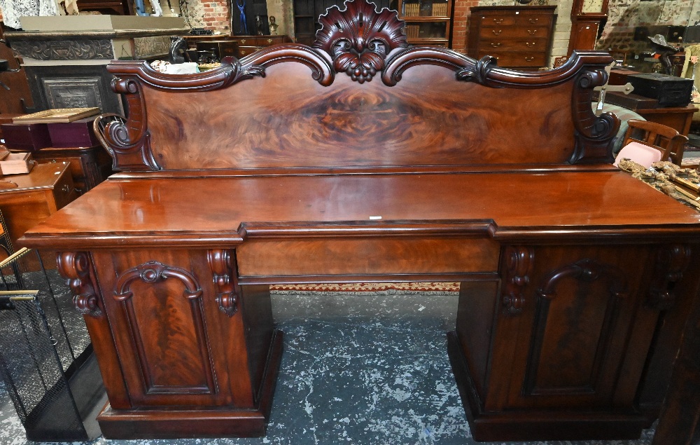 A large Victorian mahogany country house twin pedestal sideboard, the heavily moulded back over a - Image 2 of 7