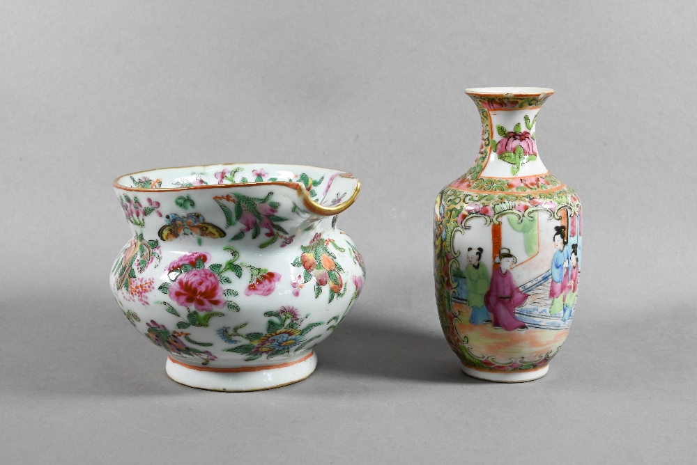 A 19th century Chinese Canton famille rose jug painted in polychrome enamels with birds, butterflies - Image 10 of 24