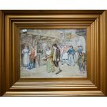 W Duncan - A courting couple in a busy street in the 18th century style, watercolour, signed and