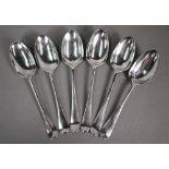 Matched set of six mid-18th Century silver Hanoverian pattern tablespoons - various makers and