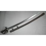Late 19th century Continental cavalry sabre with 90 cm fullered blade, the hilt with wire leather