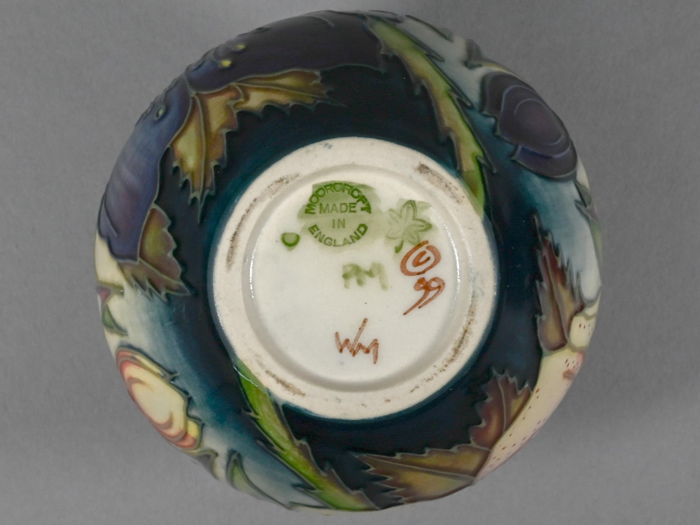 A Moorcroft 'Pansy' globular vase with flared neck, signed R Bishop, J Moorcroft & W M monogram, - Image 6 of 6