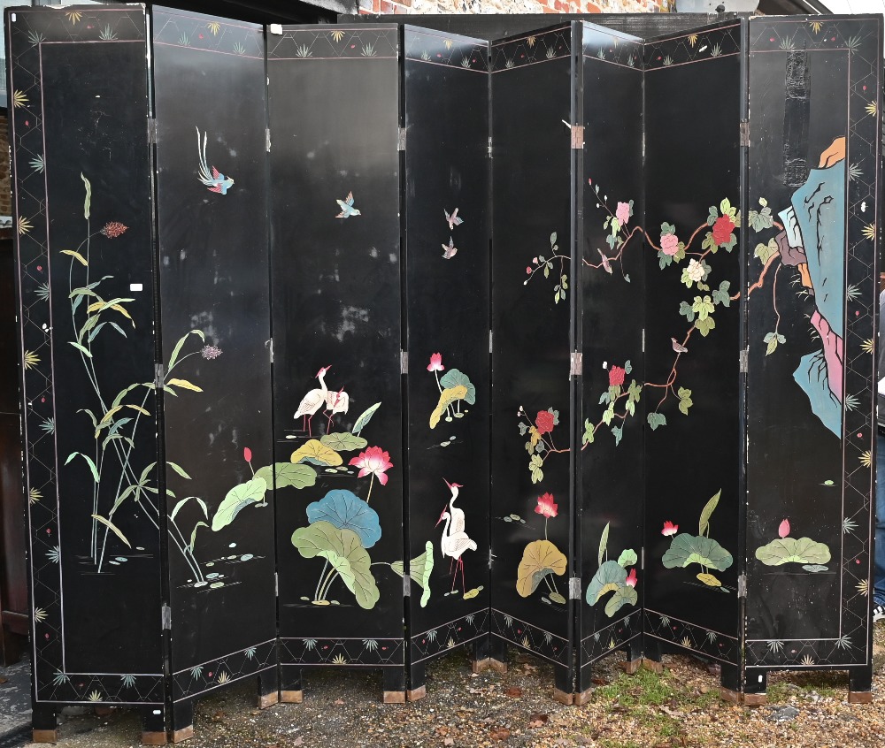A substantial early 20th century Chinese eight-panel folding screen - Image 8 of 8