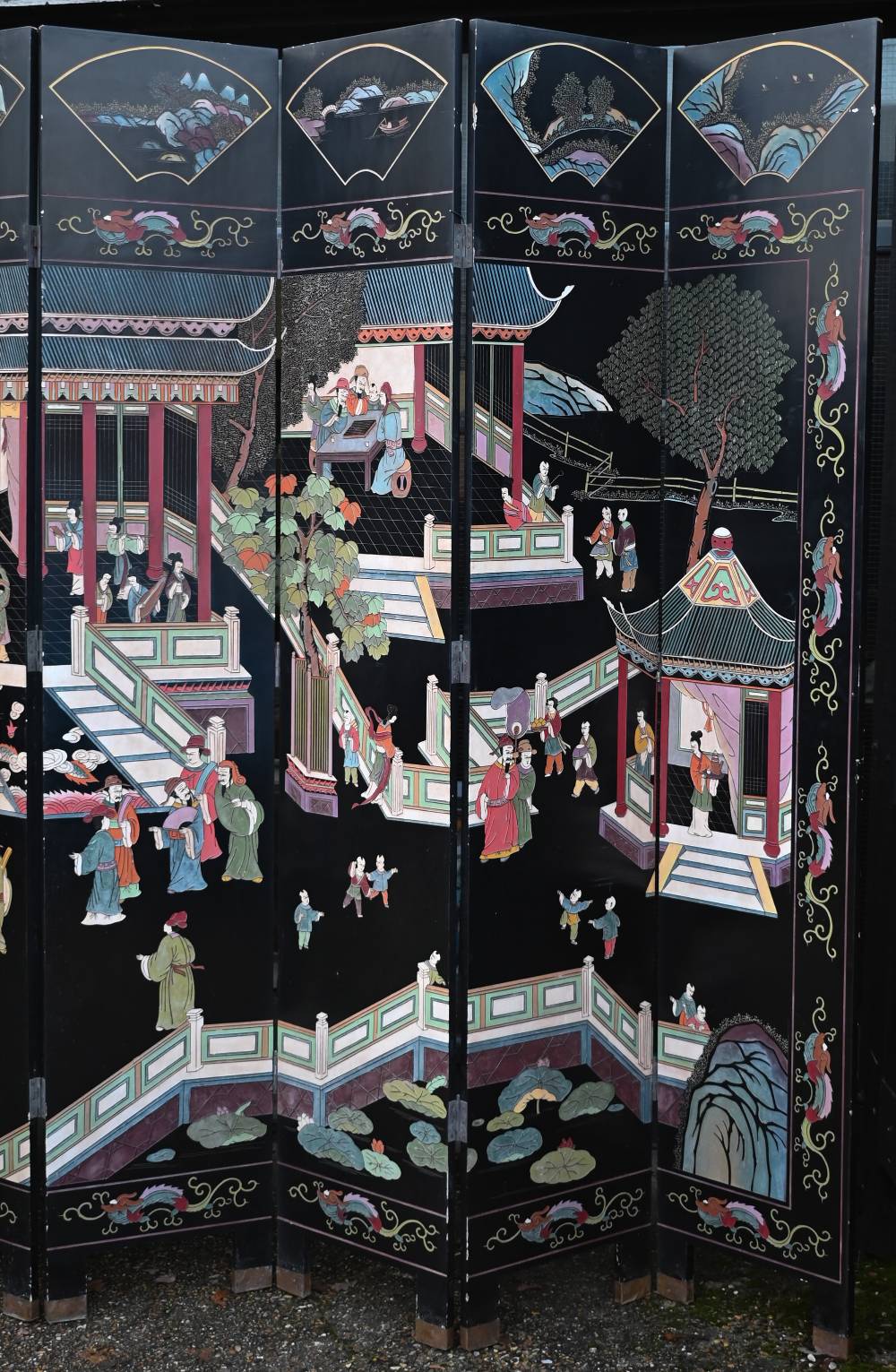 A substantial early 20th century Chinese eight-panel folding screen - Image 6 of 8